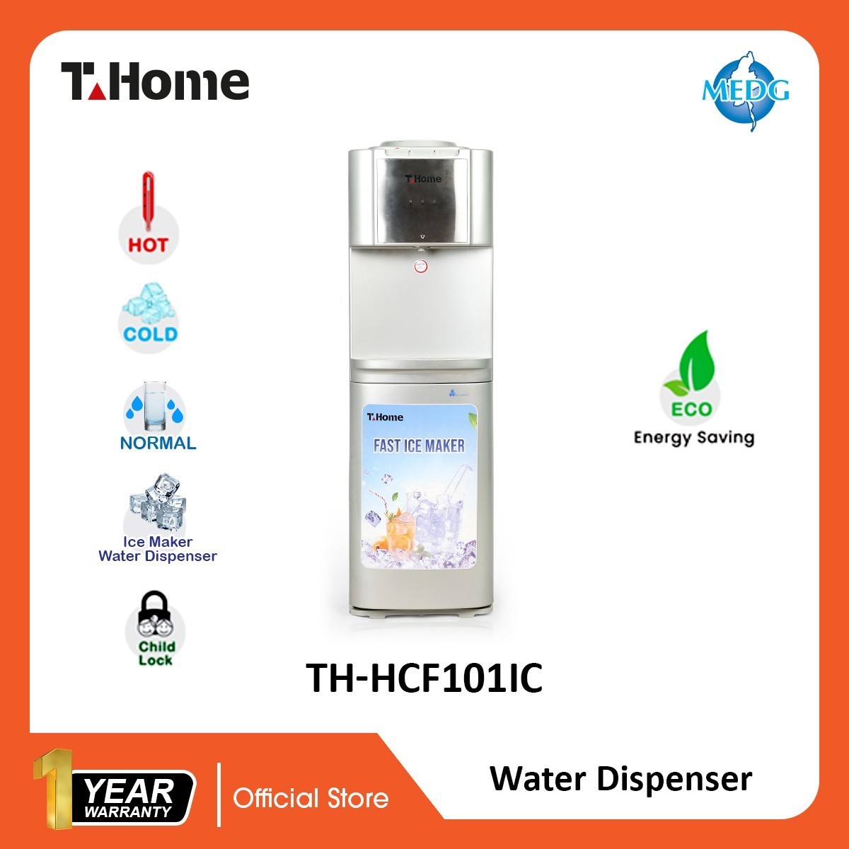 T-Home Top Loading water dispenser with ice maker TH-HCF101IC