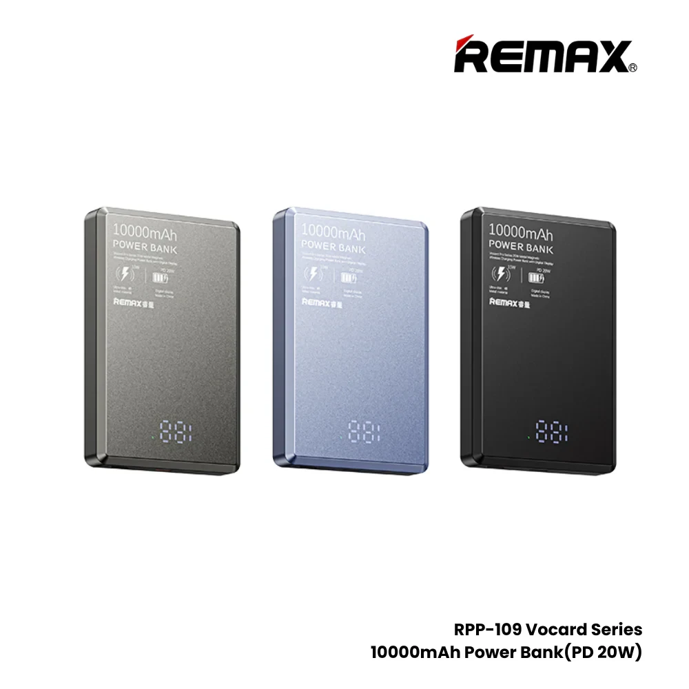REMAX---RPP-109 10000MAH VOCARD PRO SERIES 20W METAL MAGNETIC WIRELESS CHARGING POWER BANK WITH DIGITAL DISPLAY (INPUT-TYPE-C) (OUTPUT-TYPE-C/WIRELESS) (219194) (NPL-6/2024)