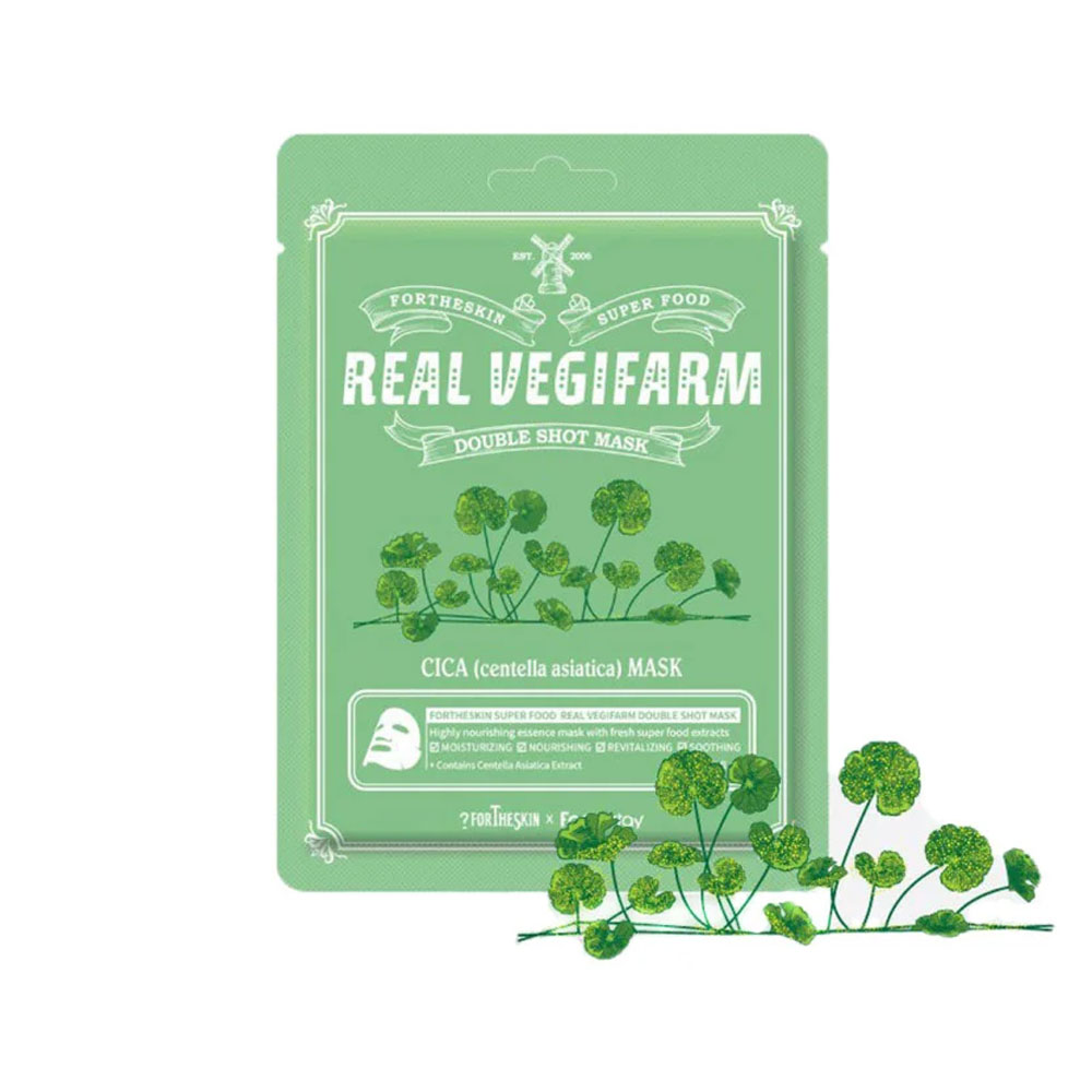 (Buy2 Get Random Face Mask) FOR THE SKIN SUPER FOOD REAL VEGIFARM DOUBLE SHOT MASK- CICA ( 23ml )