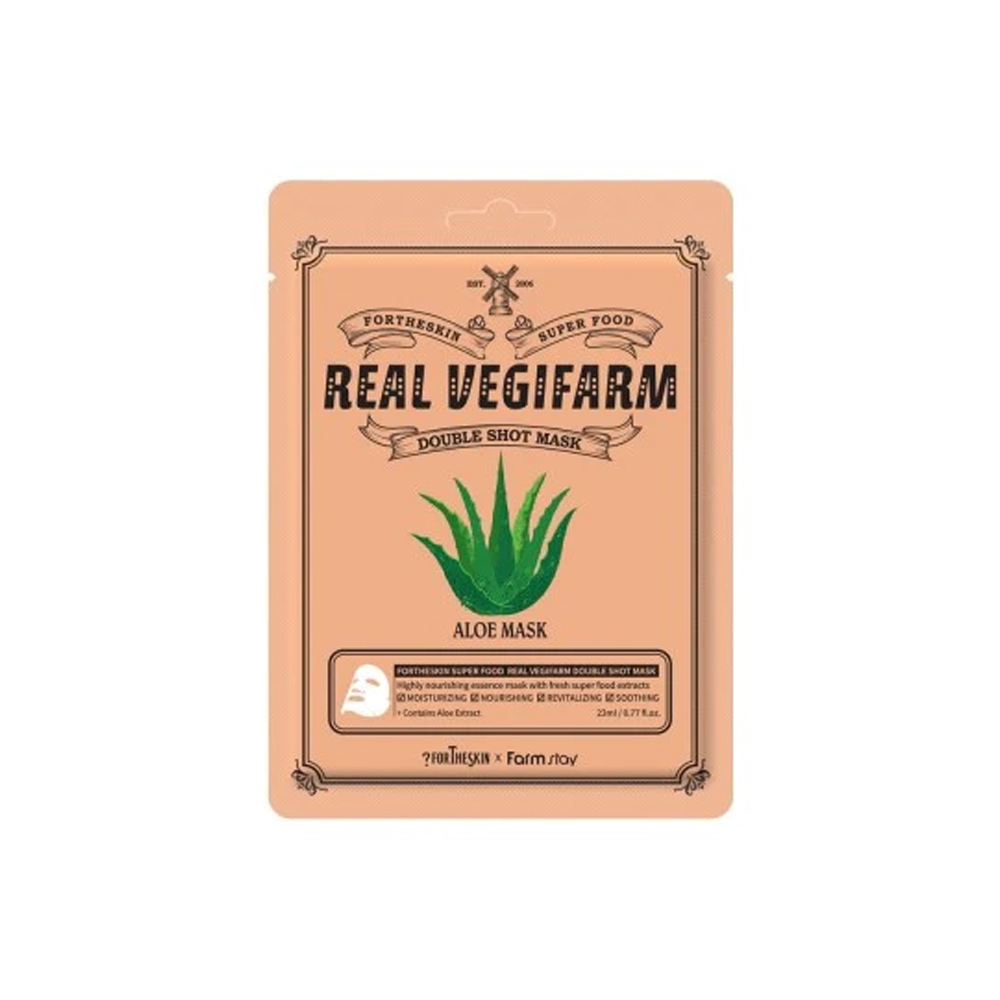 (Buy2 Get Random Face Mask) FOR THE SKIN SUPER FOOD REAL VEGIFARM DOUBLE SHOT MASK - ALOE ( 23ml )