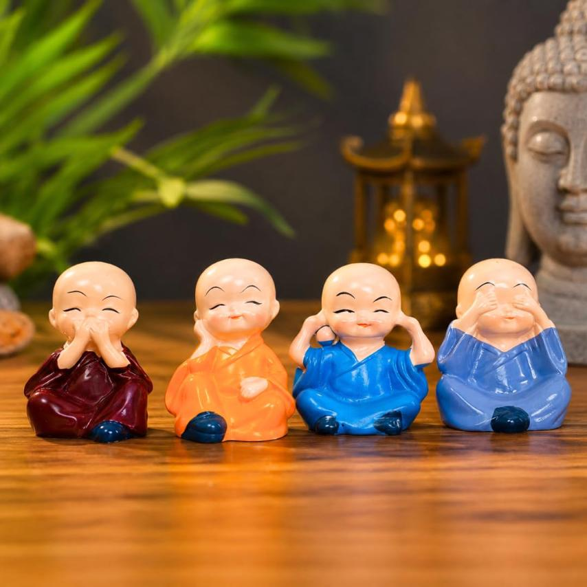 Lucky Bunny 4 Pcs Little Monk Figurines Set