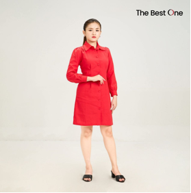 Button Front  Puff Sleeve Dress  W601001D