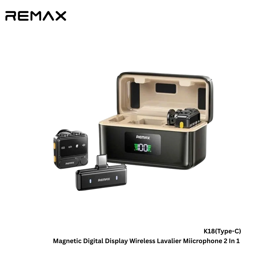 REMAX---K18 (TYPE-C) 2 IN 1 WIRELESS MICROPHONE (248521) (NPL-11/2025) - 01141665BK