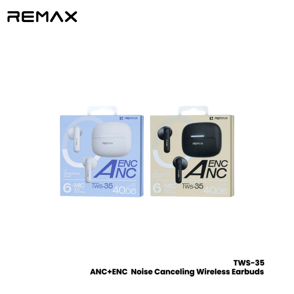 REMAX---TWS-35 6.0 ANC+ENC 6-MIC HYBRID FEED NOISE CANCELLING MUSIC CALL EARPHONES(231417)(NPL-9/2026) - 01030205BK