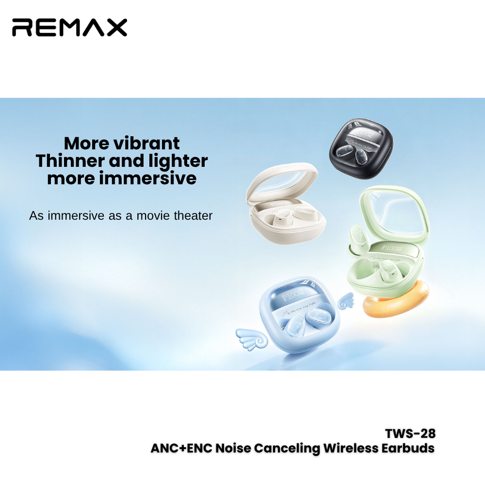 REMAX---TWS-28 6.0 ANC+ENC NOISE CANCELLING TRUE WIRELESS STEREO MUSIC CALL EARPHONES(293514)(NPL-9/2026) - 01030203BK