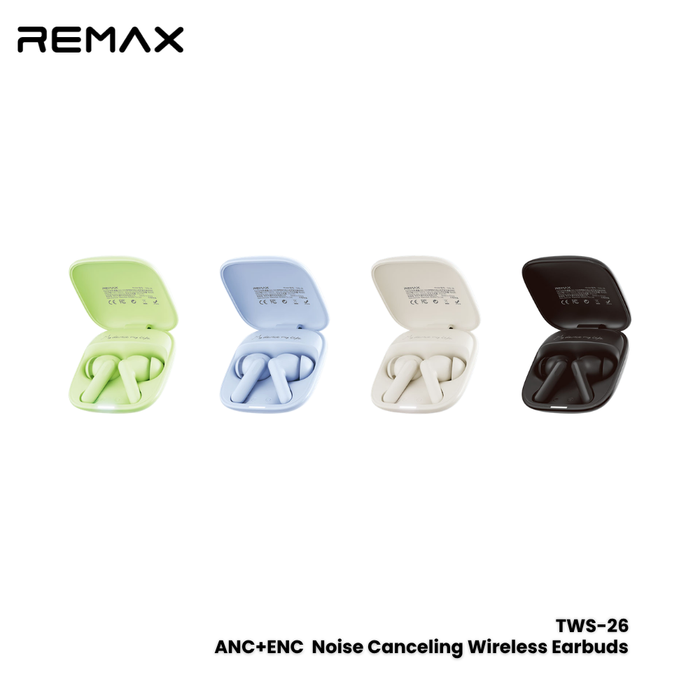 REMAX---TWS-26 6.0 ANC+ENC NOISE CANCELLING TRUE WIRELESS STEREO MUSIC CALL EARPHONES(293323)(NPL-9/2026) - 01030201BK