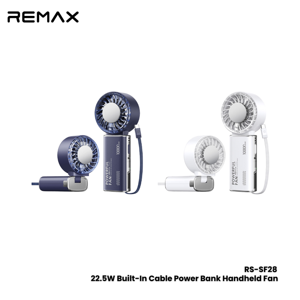 REMAX---RS-SF28 10000MAH 2IN1 BUILT-IN CABLE POWER BANK HANDHELD FAN (INPUT-TYPE-C+TYPE-C CABLE)(OUTPUT-TYPE-C+TYPE-C CABLE)(289357)(NPL-10/26) - 01141903BL