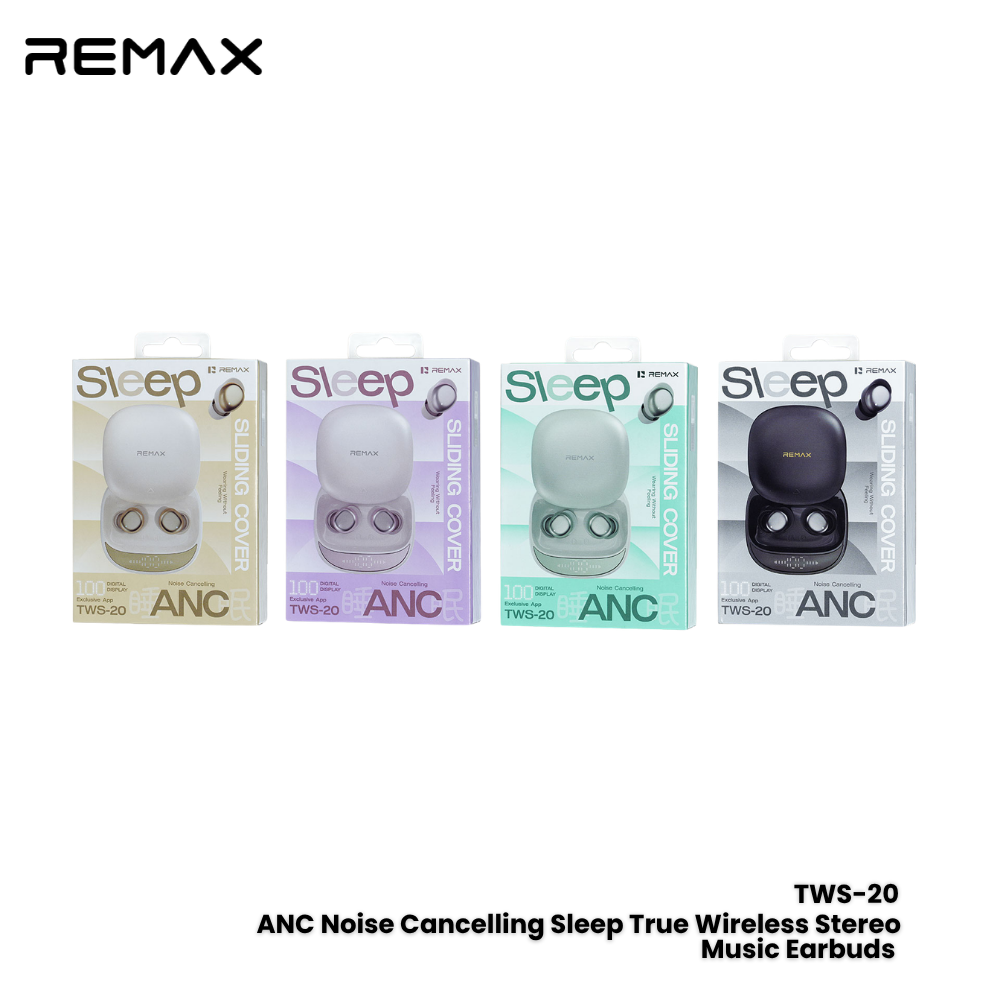 REMAX---TWS-20 6.0 ANC NOISE CANCELLING SLEEP TRUE WIRELESS STEREO MUSIC CALL EARPHONES (151885)(NPL-8/2026) - 01030195BK