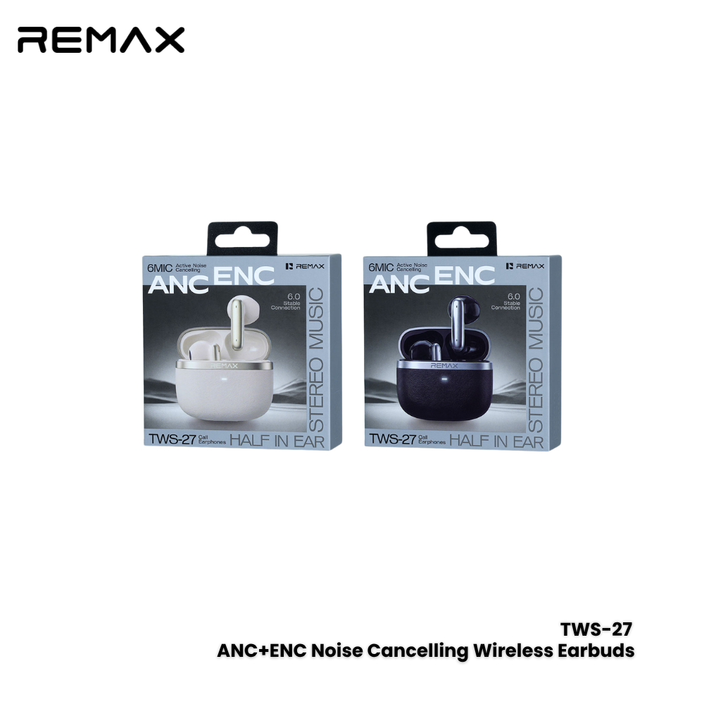 REMAX---TWS-27 6.0 TRUE WIRELESS STEREO MUSIC CALL HYBRID FEEDBACK NOISE CANCELLING EARPHONES(293781)(NPL-9/2026) - 01030202BK