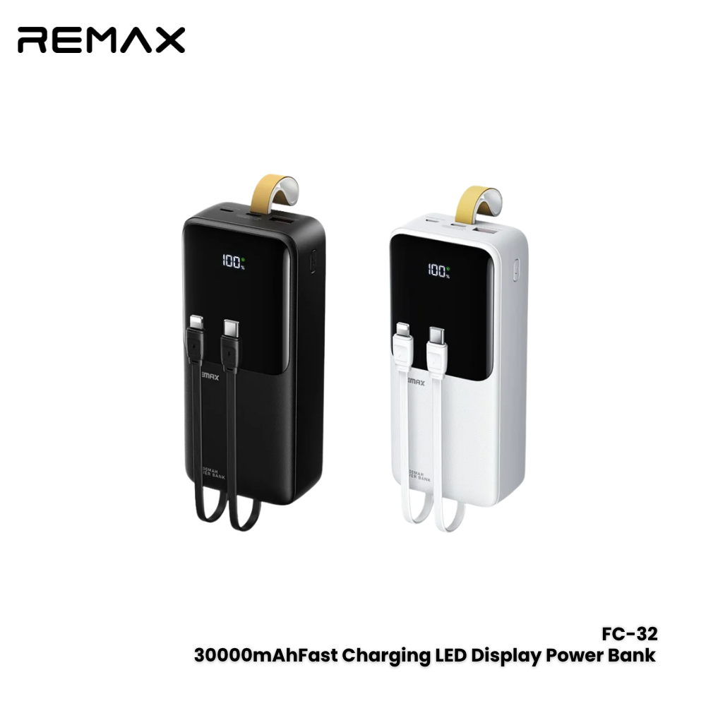 REMAX---FC-32 30000MAH CYNLLE SERIES 22.5W  FAST CHARGING WITH 2CABLED POWER BANK(INPUT-MICRO+TYPE-C)(OUTPUT-USB+TYPE-C+TYPE-C/IPH CABLE)(260936)(NPL-9/2026) - 01020398W