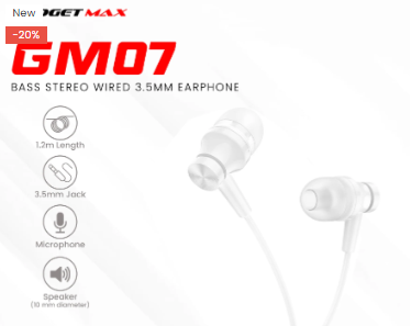 GADGET MAX---GM07 BASS STEREO WIRED 3.5MM EARPHONE WITH MIC (1.2M) 20010005BLK
