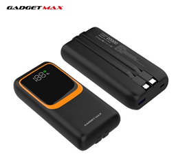 GADGET MAX---GB-20PRO 20000MAH PD20W+ QC22.5W WITH CABLE FAST CHARGING POWER PRO DIGITAL DISPLAY POWER BANK (OUTPUT-4USB)(TYPE C-IN/OUT)(IPH-IN/OUT)(NPL-8/2023) 20020022BK